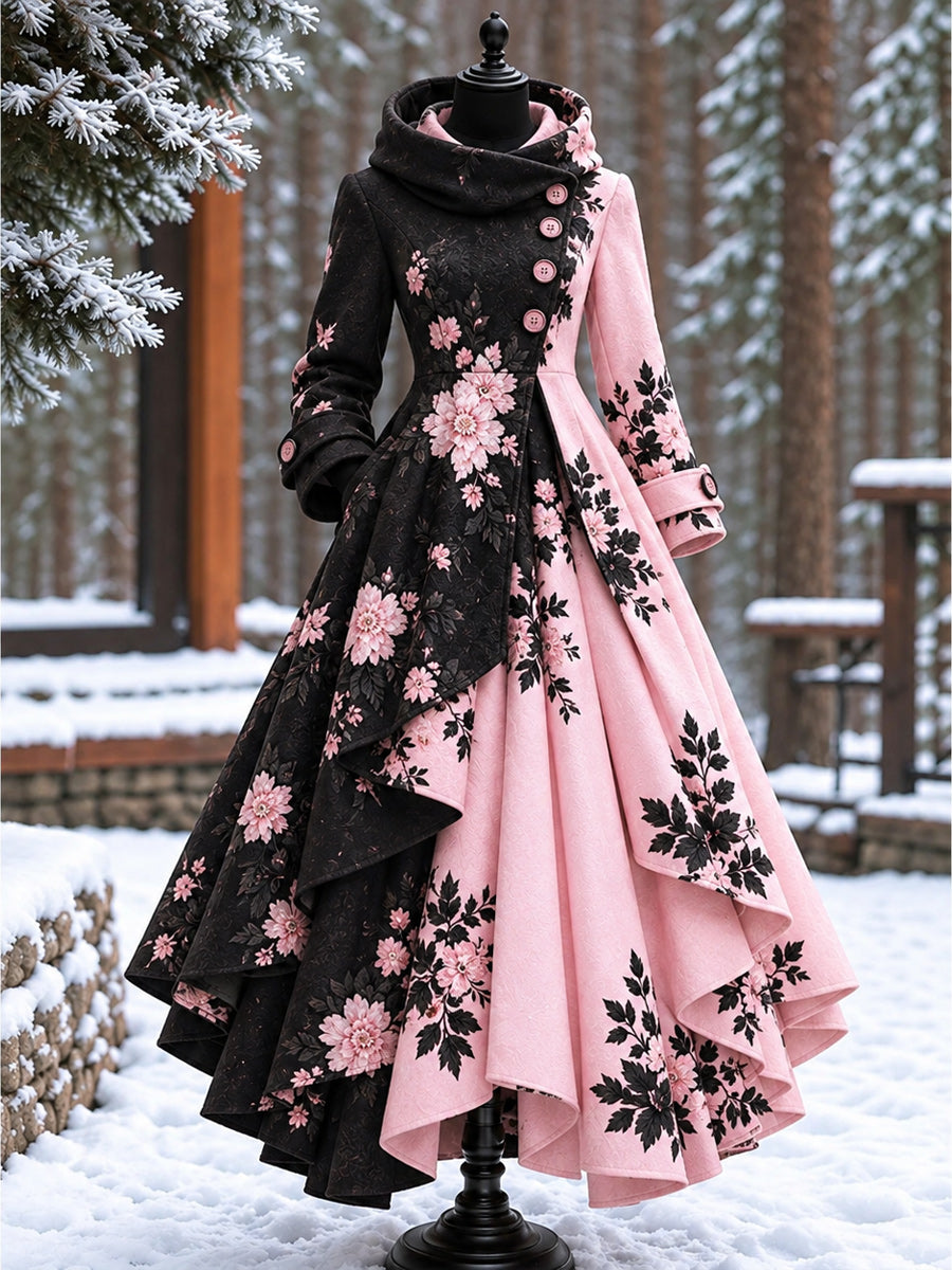 Women’s Vintage High-Collar Asymmetrical Long Maxi Coat
