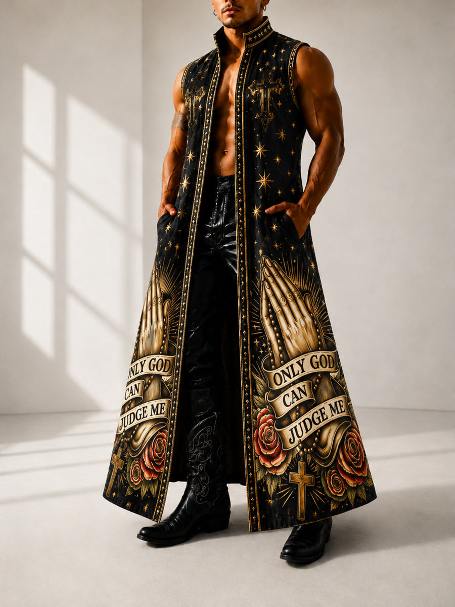 Western Style Faith Art Casual Sleeveless Stand Collar Shirt Outerwear