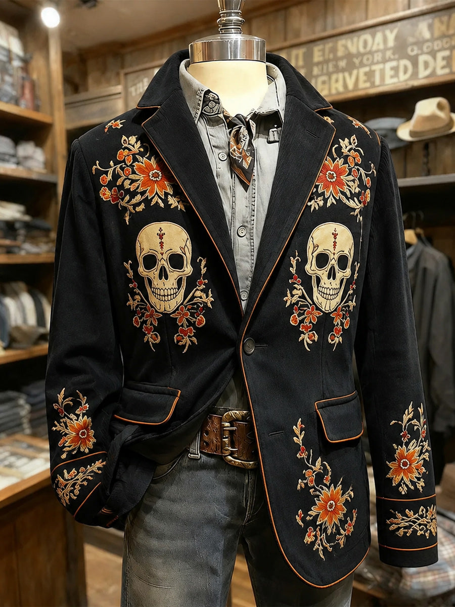 Men's Retro Style Art Print Casual Corduroy Pocket Blazers