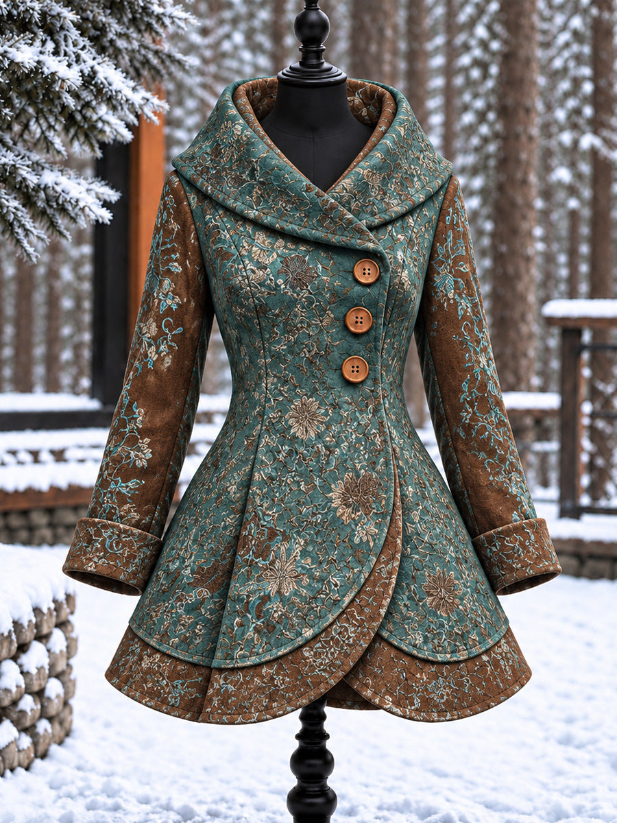 Women's Vintage Colorblock Asymmetrical Flared Coat