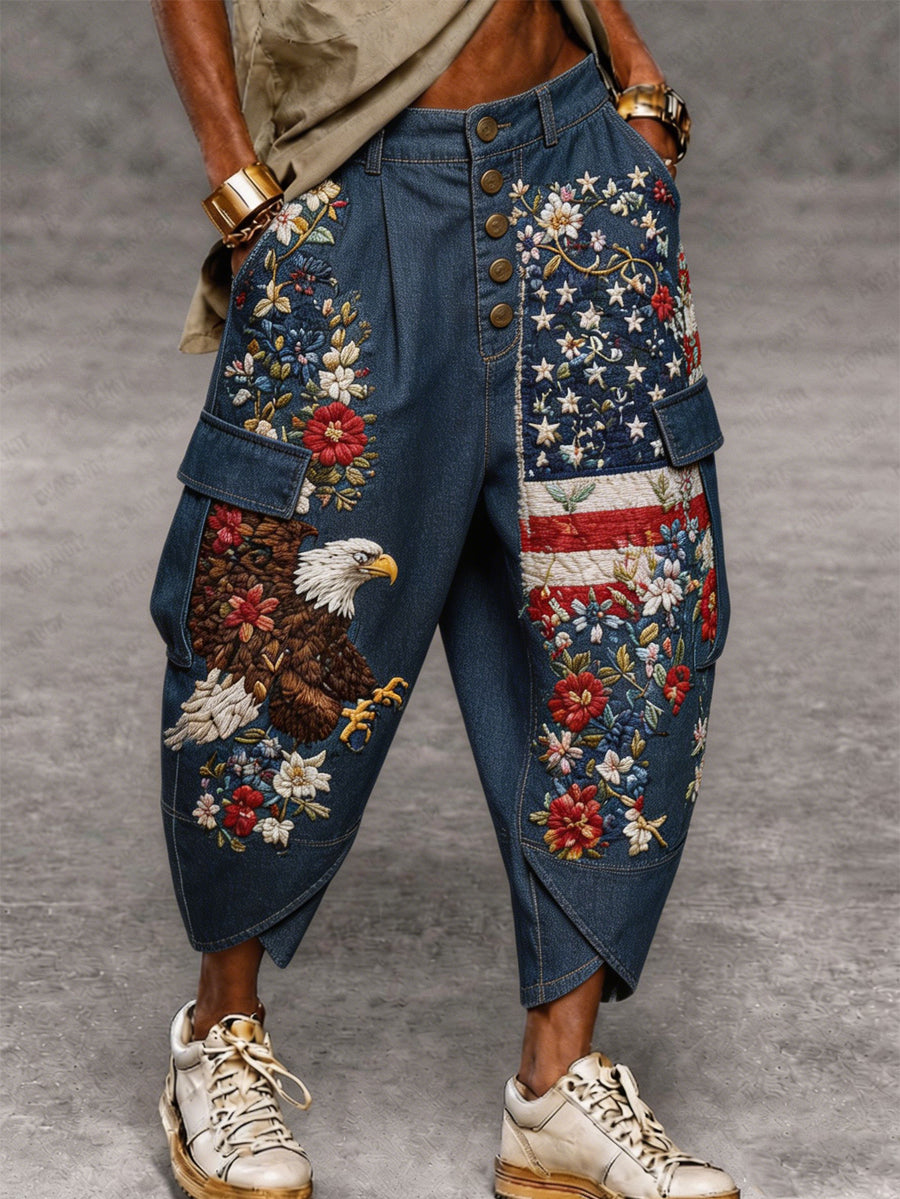 Men's Retro Art Print Casual Cargo Pants