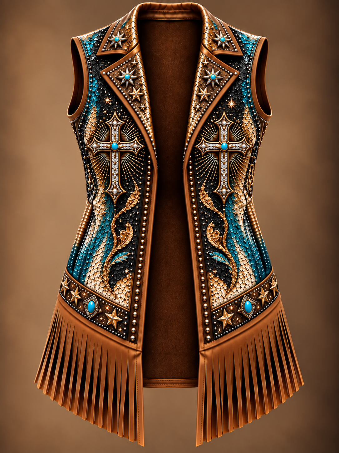 Women's Faith Art Print Western Style Sleeveless Fringe Jacket