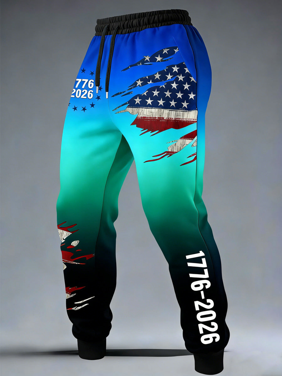Men's USA Flag Art Print Sport-Style Loose-Fitting Long Pants