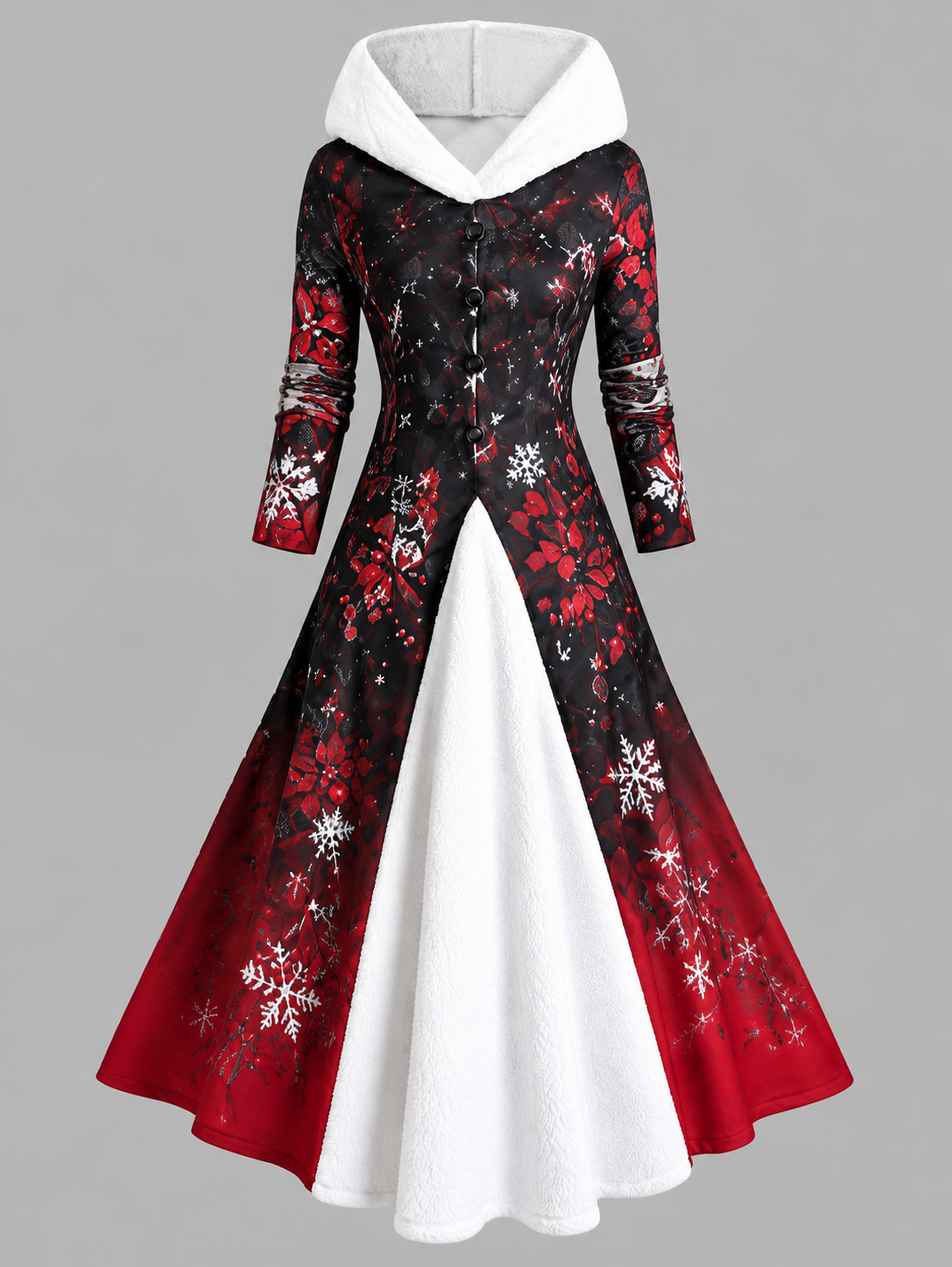 Women's Vintage Art Fleece-Lined Hooded Patchwork Maxi Dress