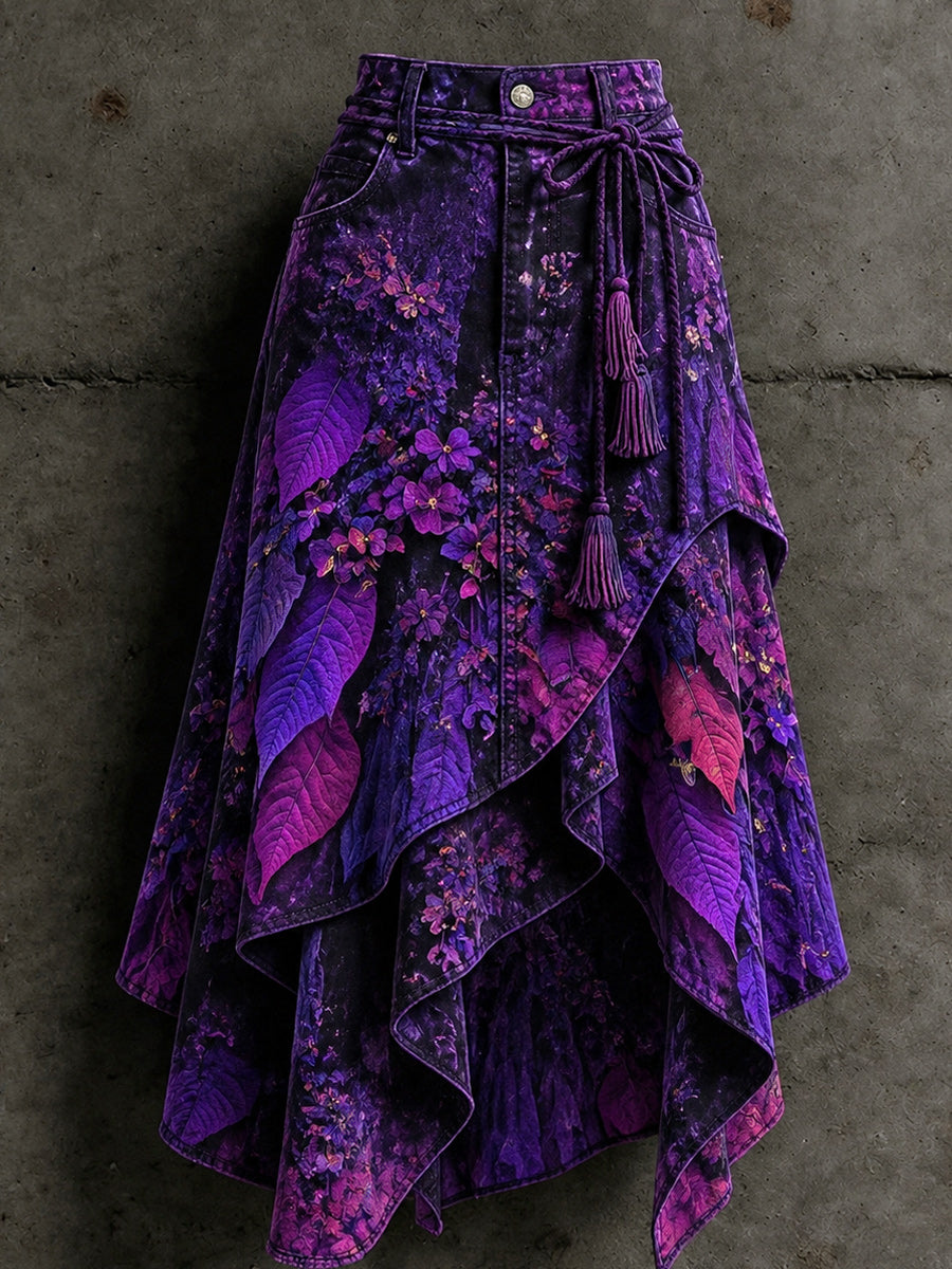 Women's Alzheimer's Awareness Art Print Irregularly Layered Stitched Skirt