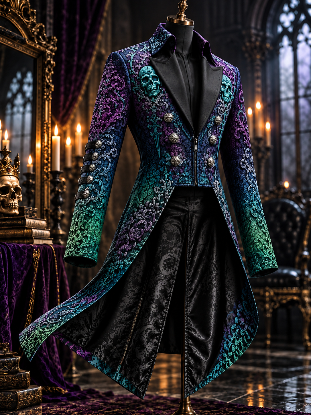 Men's Gothic Punk Art Print Swallow-Tailed Coat