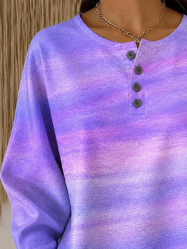 Women's Casual Crew-Neck Ombré Print Pullover Sweatshirt