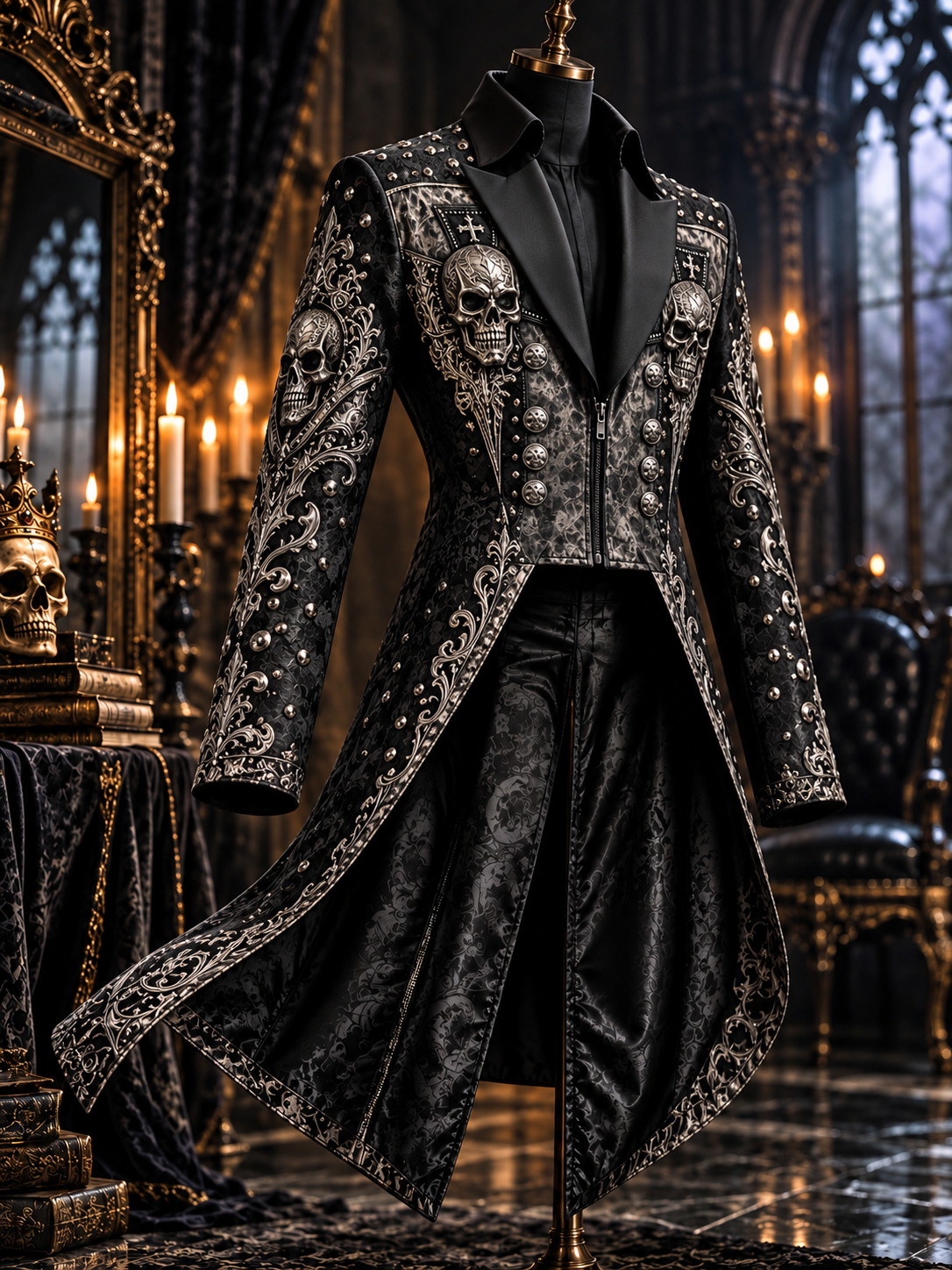 Men's Gothic Punk Art Print Swallow-Tailed Coat