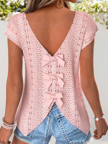 Women's Retro Style Art Printed Vintage V-Neck Short Sleeves Top