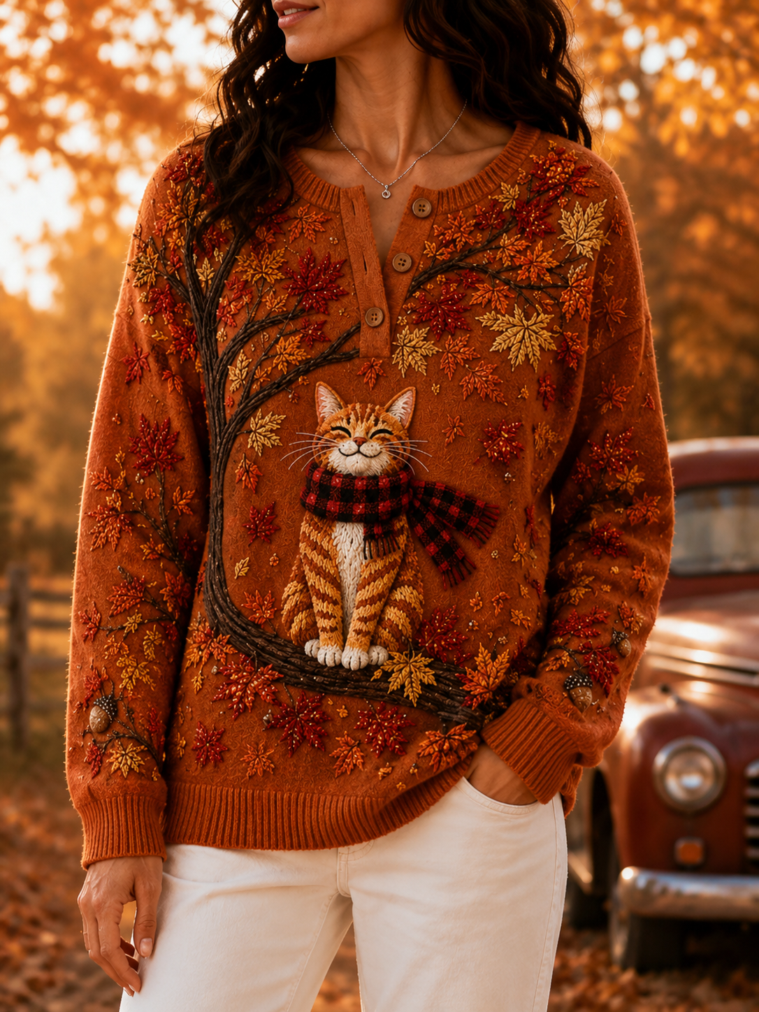 Women's Autumn Animal Print Knit Sweater