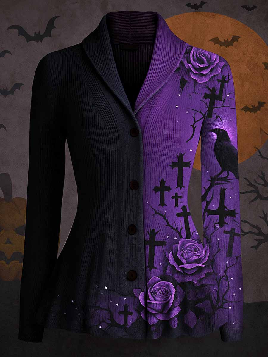 Gothic Art Print Long Sleeve Button Coat