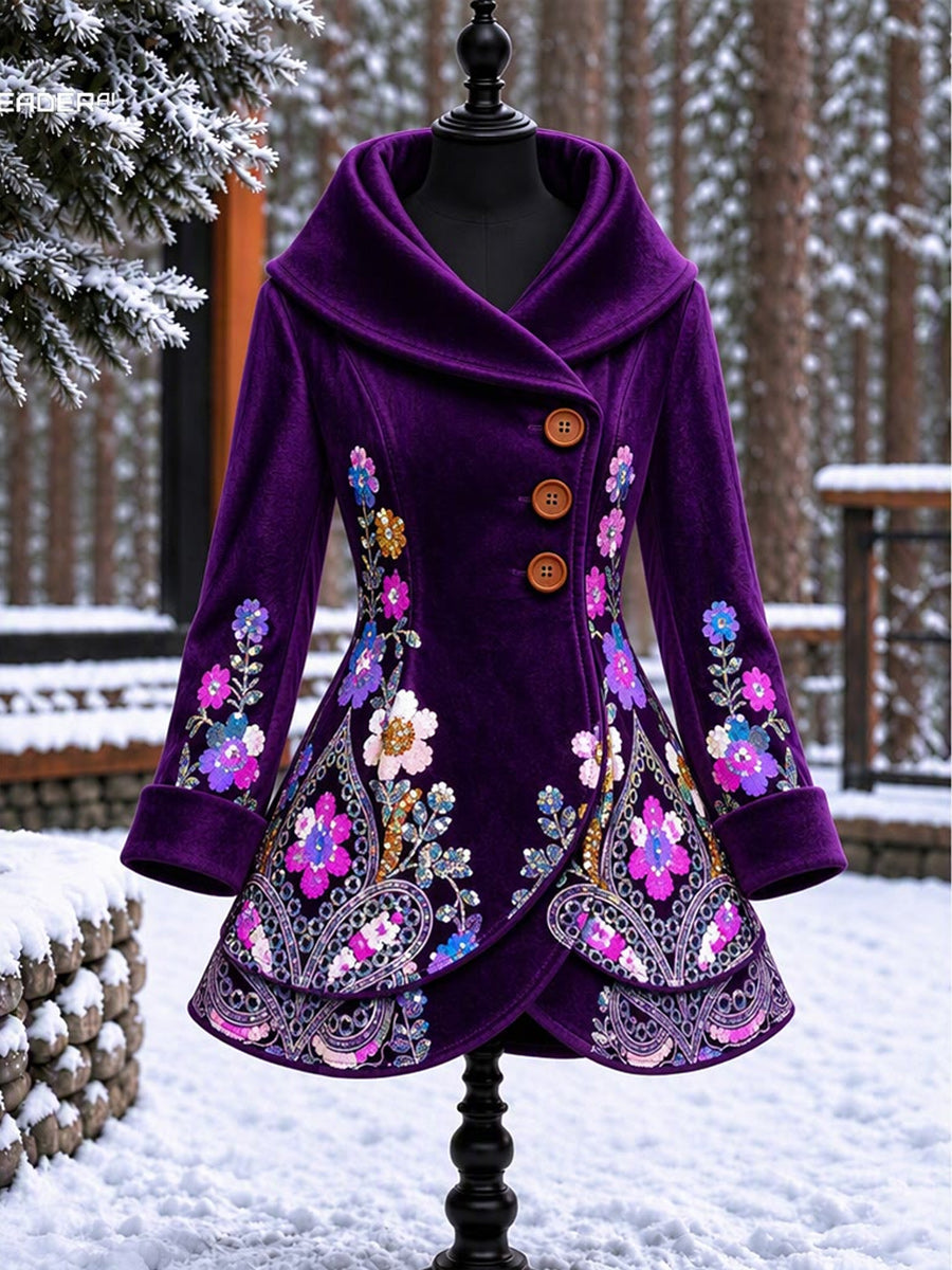 Women's Vintage Colorblock Asymmetrical Flared Coat