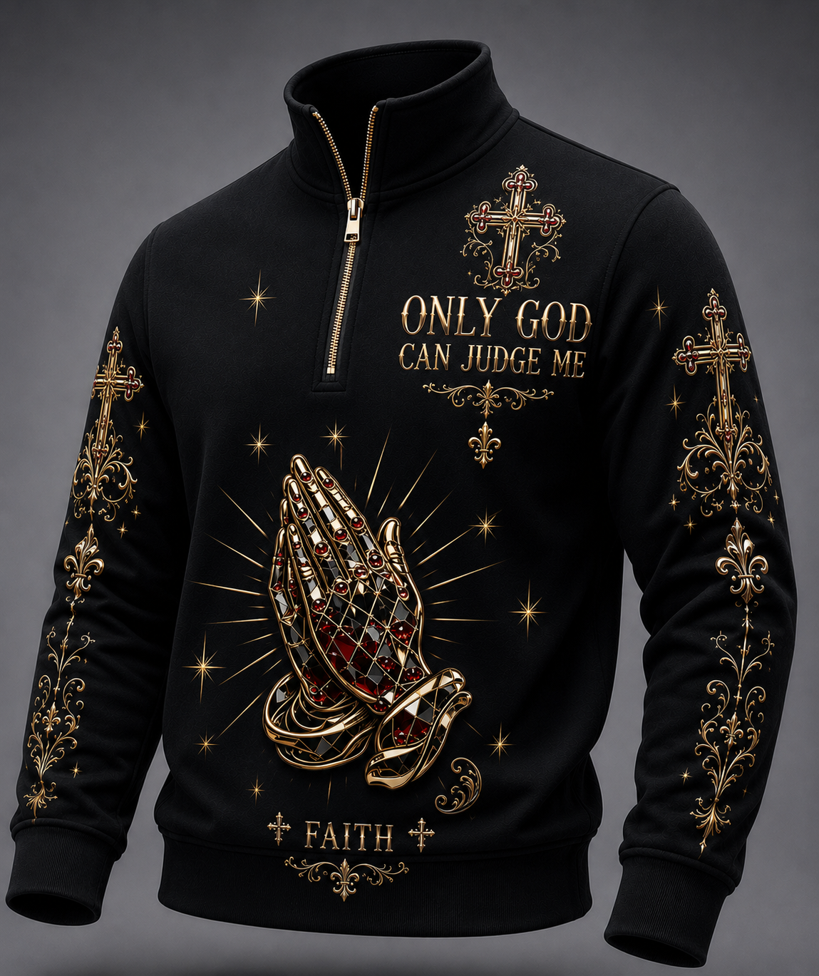 Faith Art Print Long Sleeve Zipper Sweatshirt