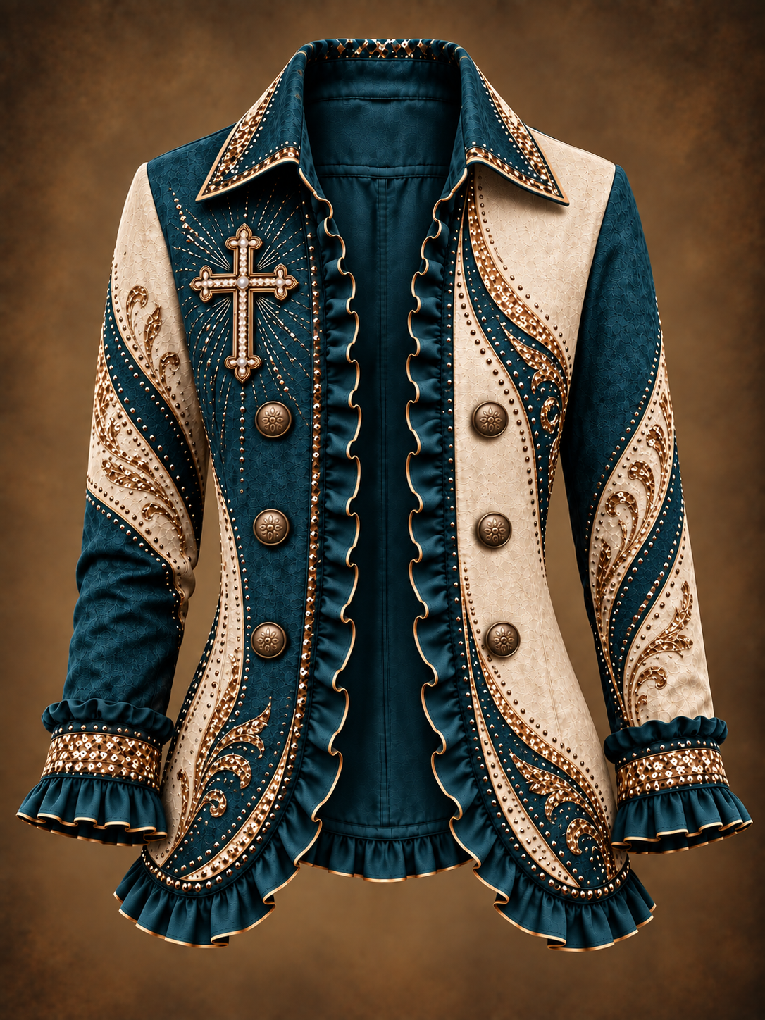 Women's Faith Art Print Casual Ruffled Shirt Jacket