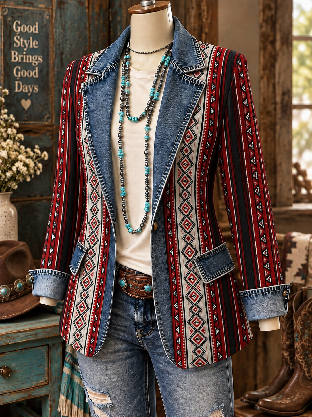 Western Style Color Block Long Sleeve Jacket