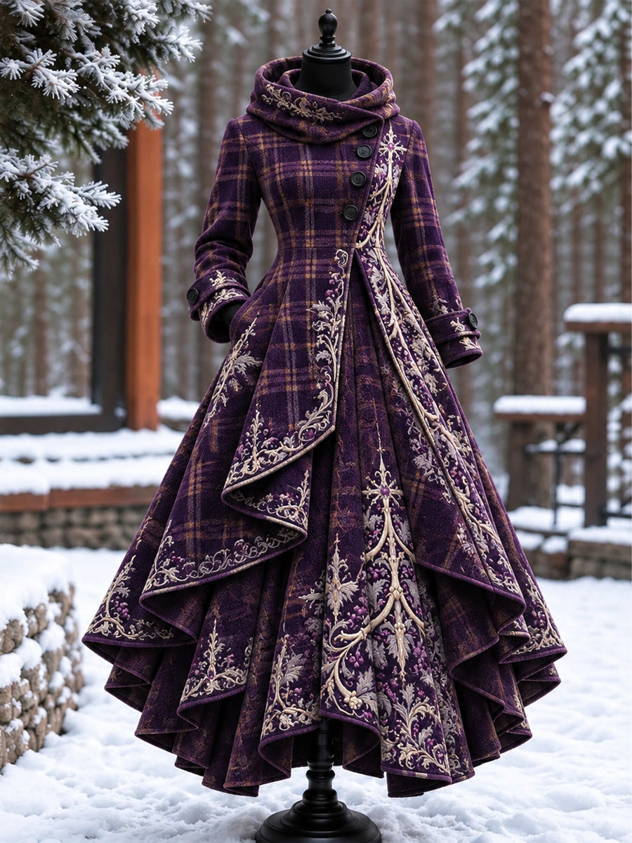 Women’s Vintage High-Collar Asymmetrical Double-Layer Hem Long Maxi Coat