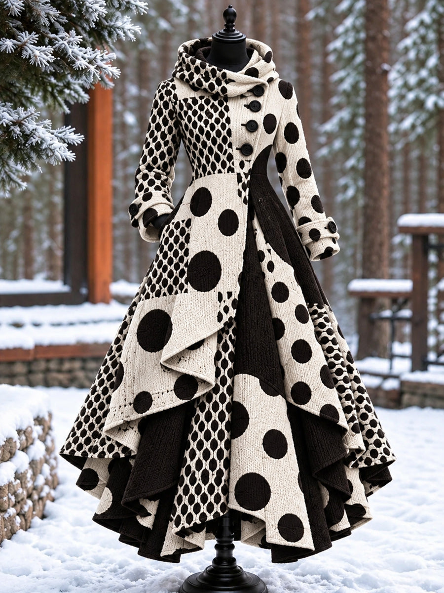 Women’s Vintage High-Collar Asymmetrical Double-Layer Hem Long Maxi Coat