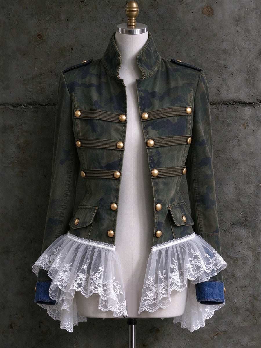 Women's Vintage Lace Double-breasted Flared Coat