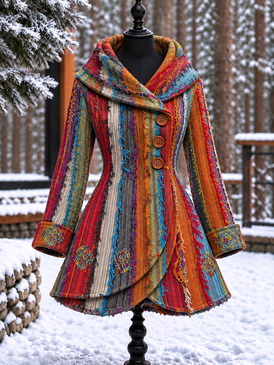 Women's Vintage Colorblock Asymmetrical Flared Coat