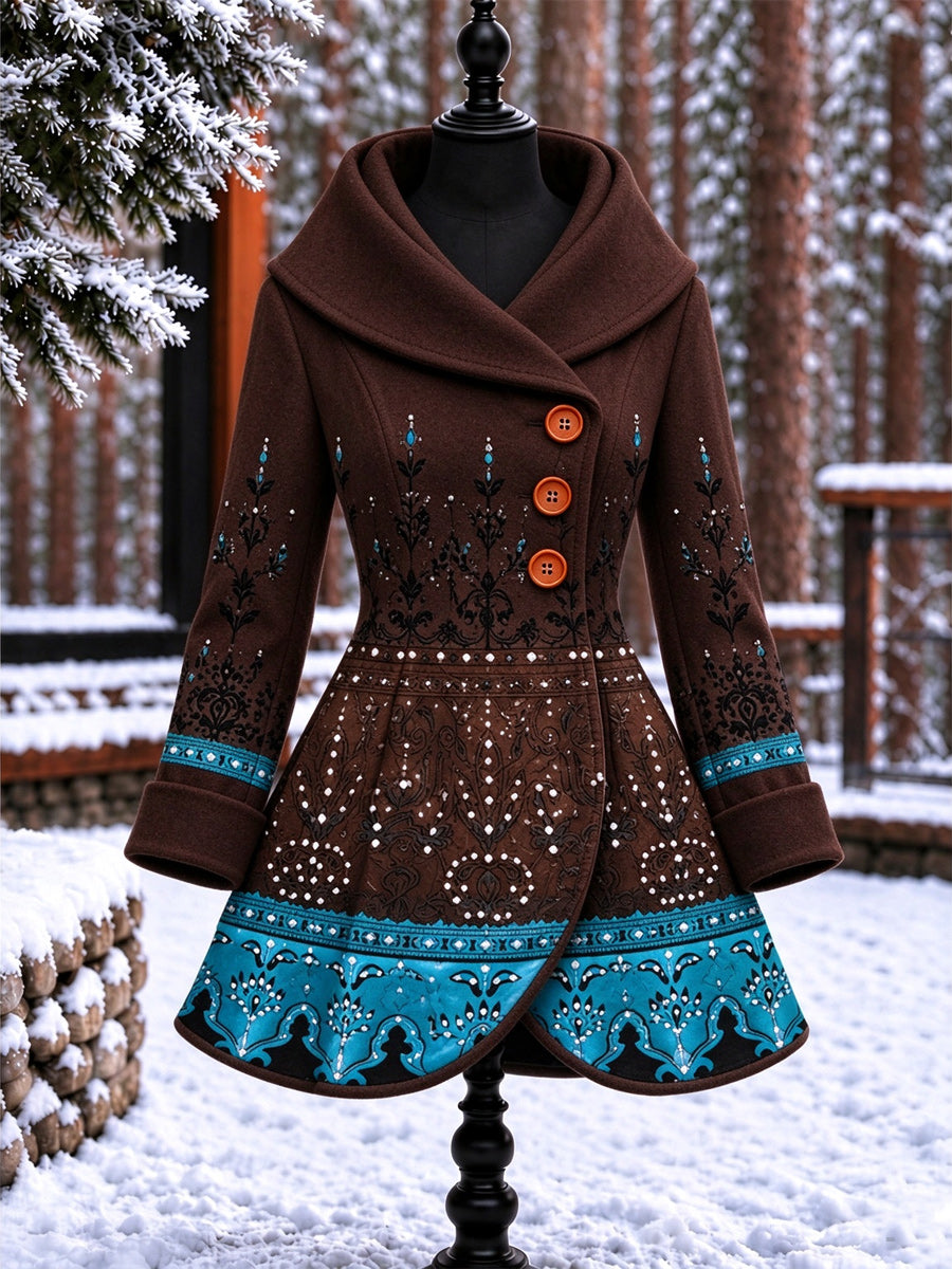Women's Vintage Colorblock Asymmetrical Flared Coat