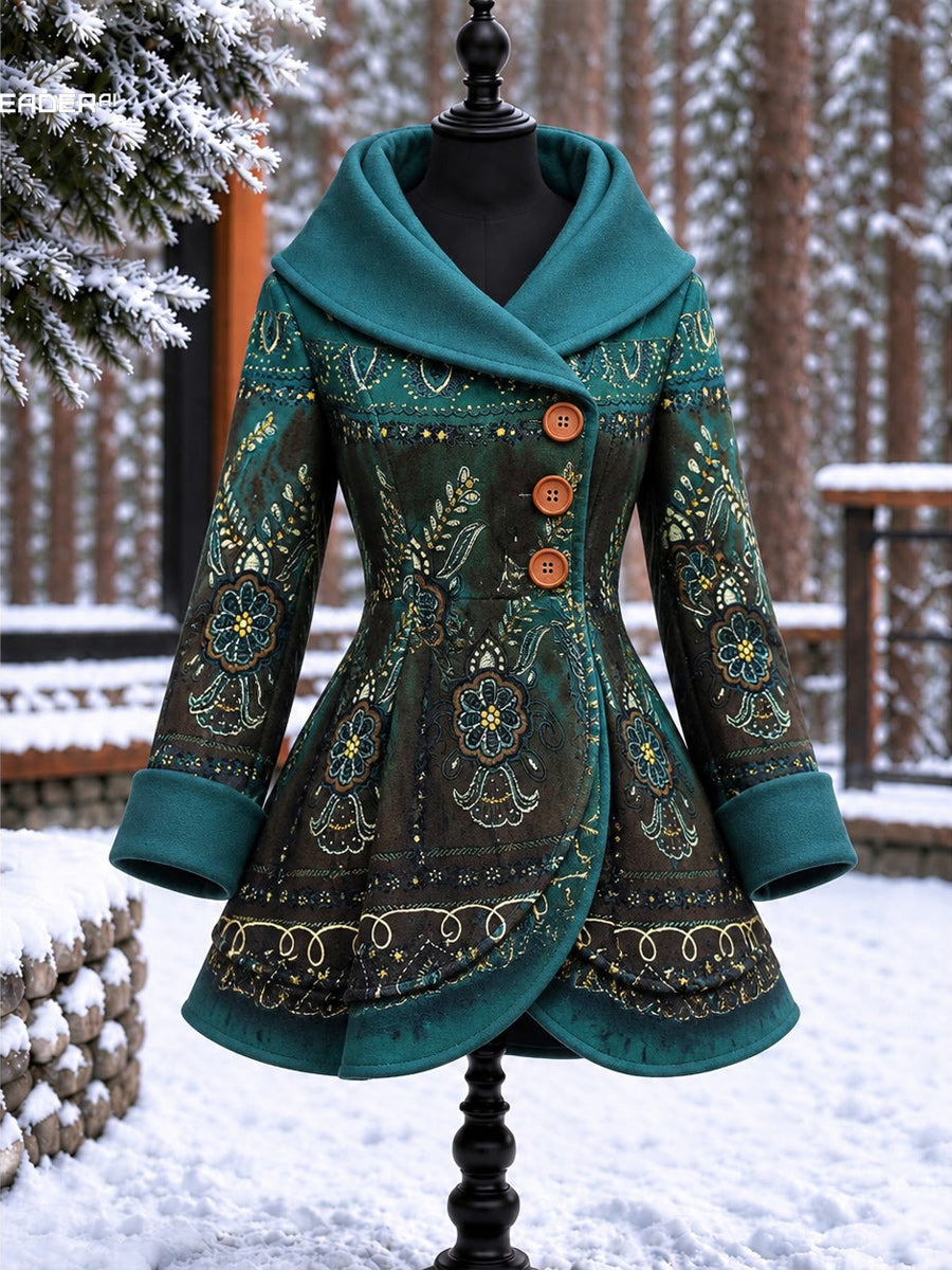Women's Vintage Colorblock Asymmetrical Flared Coat