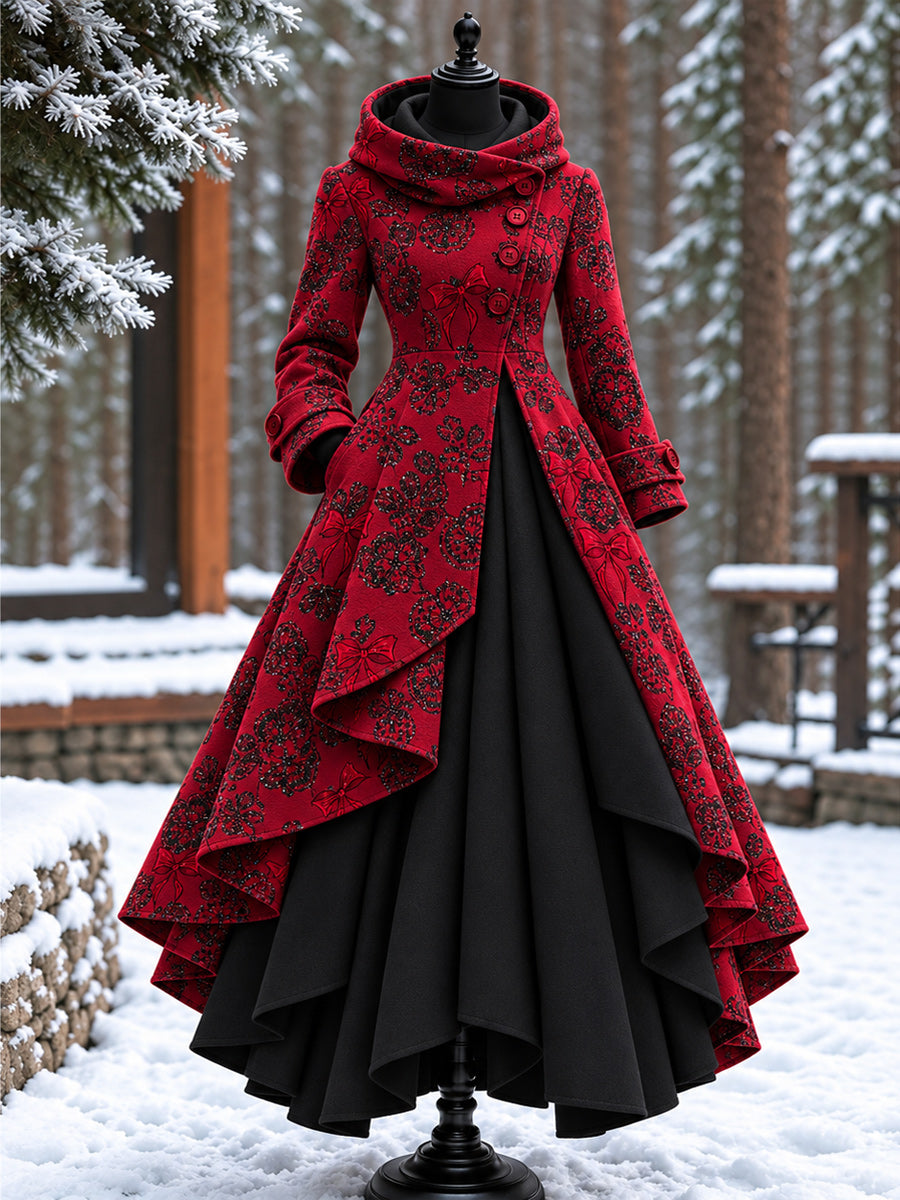 Women’s Vintage High-Collar Asymmetrical Double-Layer Hem Long Maxi Coat