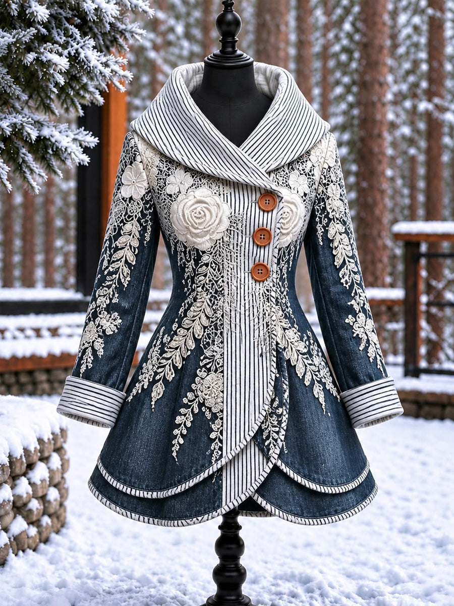 Women's Vintage Colorblock Asymmetrical Flared Coat