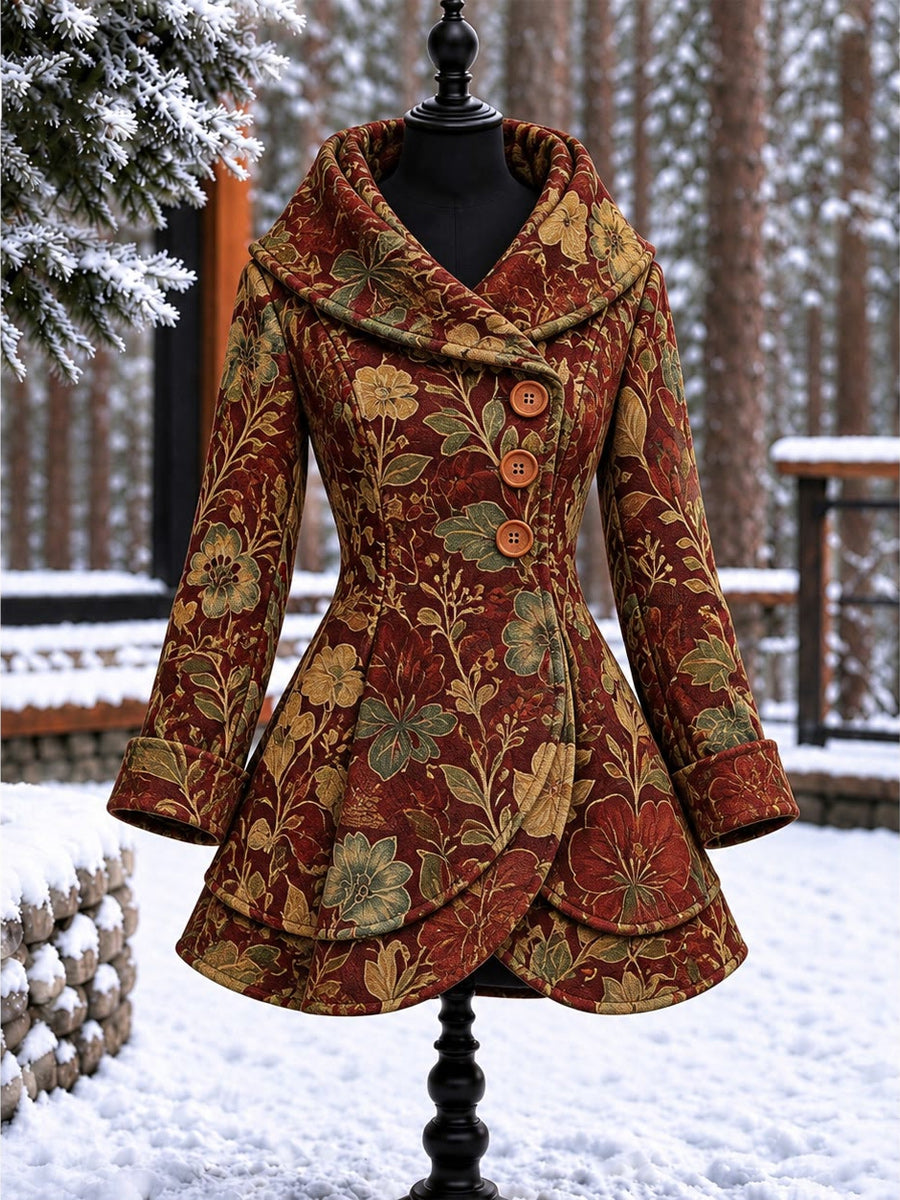Women's Vintage Colorblock Asymmetrical Flared Coat