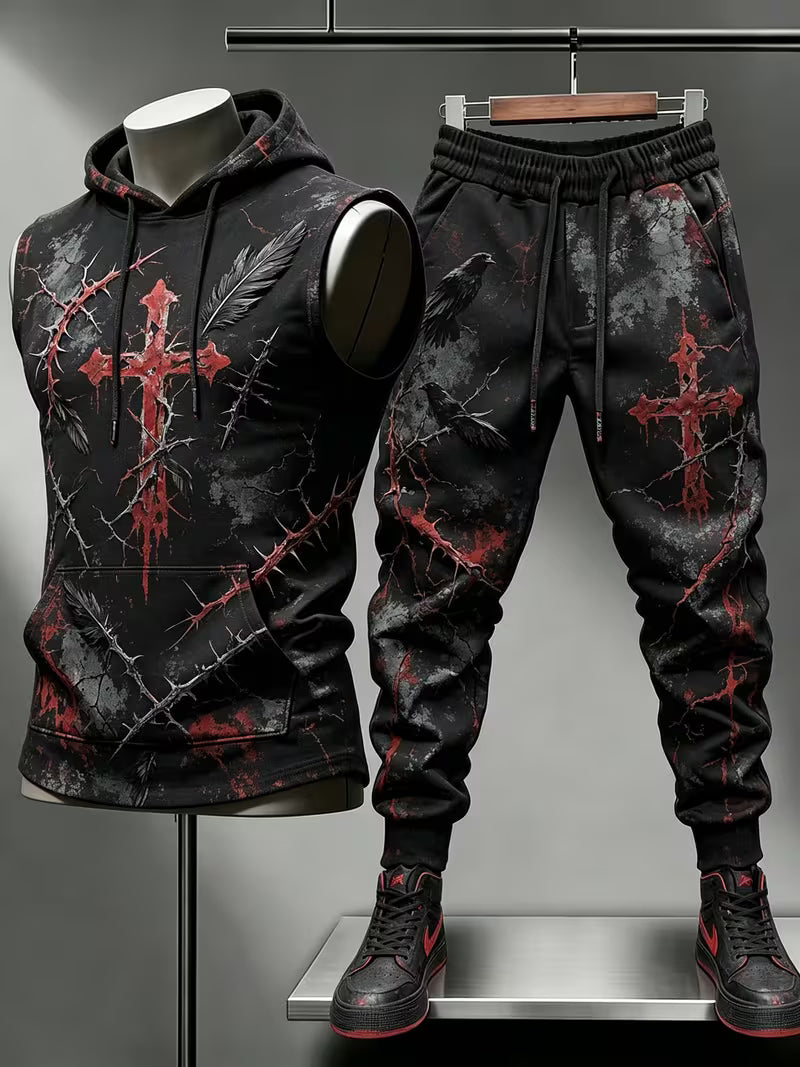Men's Poker Card Art Print Casual Comfort Vest And Pants Two-piece Sets