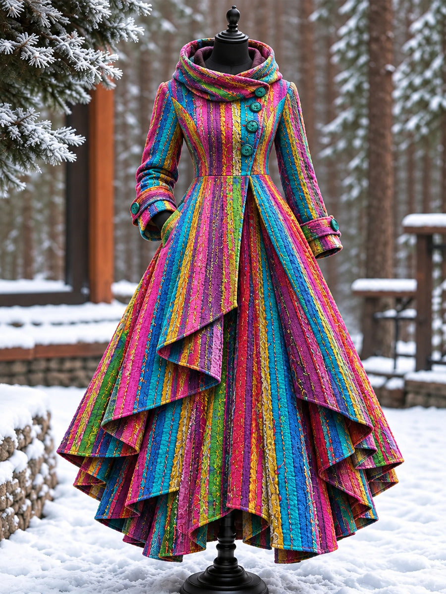 Women’s Vintage High-Collar Asymmetrical Double-Layer Hem Long Maxi Coat