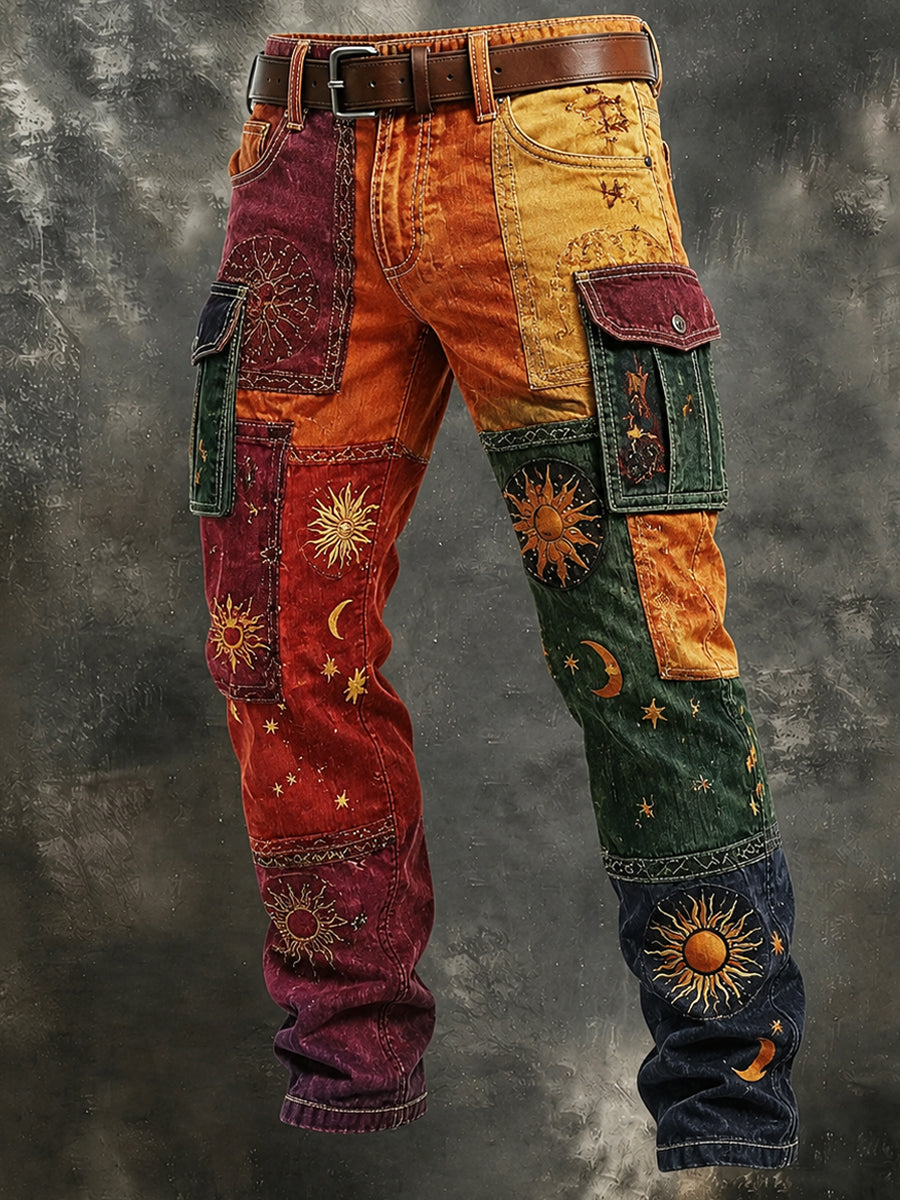 Men's Retro Style Art Print Casual Workwear Trousers