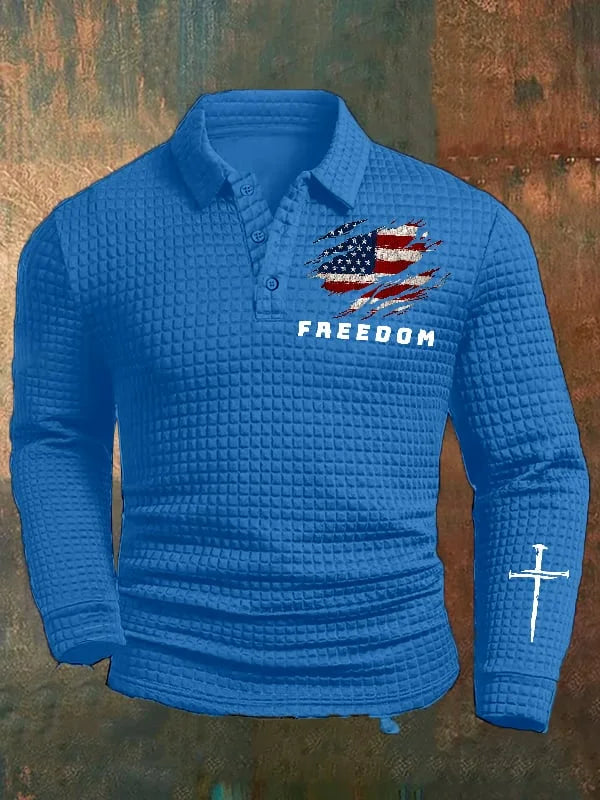 Men's Freedom American Flag Printed Jacquard Fabric Zipper Fur Collar Long Sleeve Sweatshirt