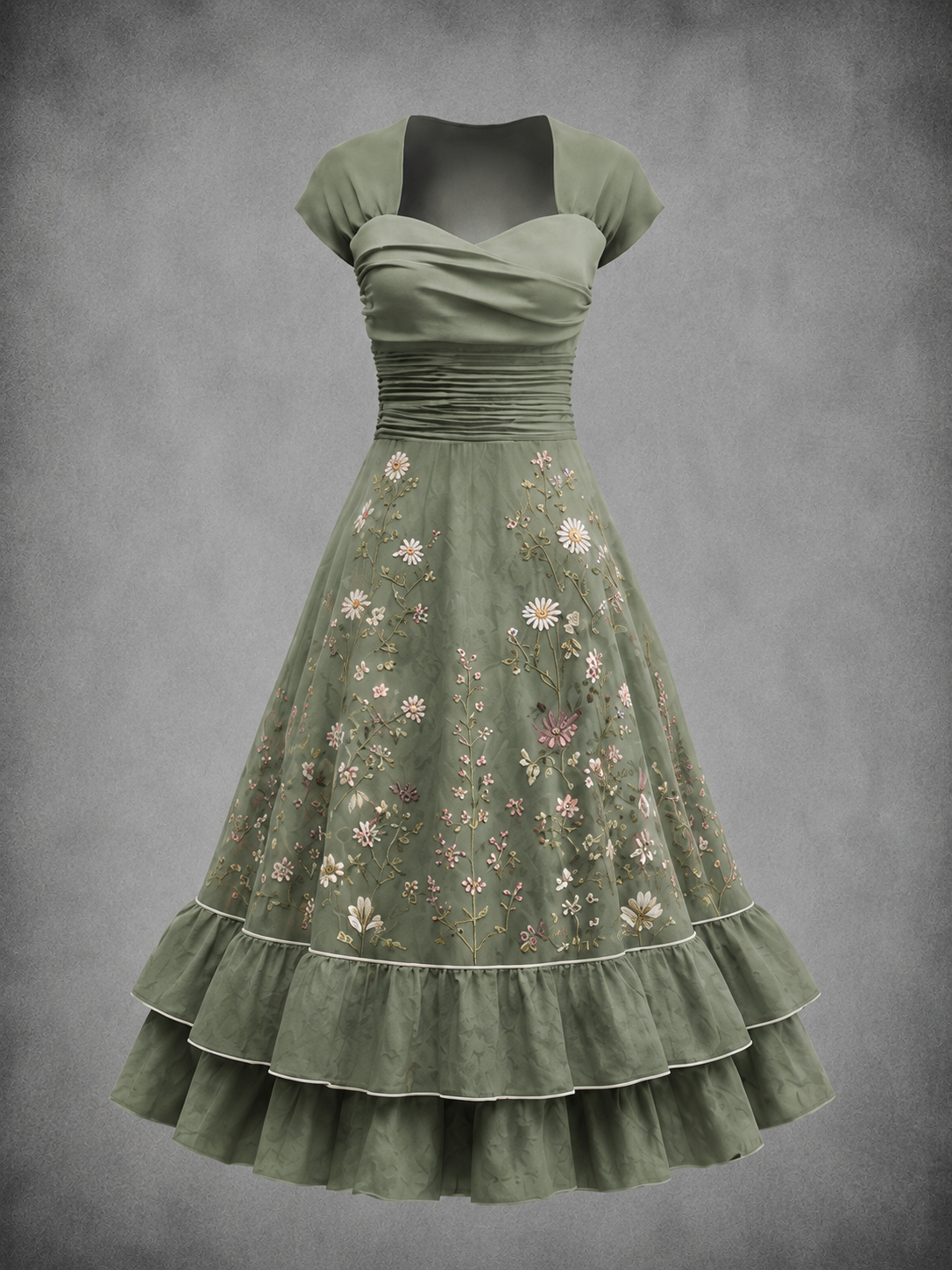 Floral Art Print Vintage Short Sleeve Midi Dress