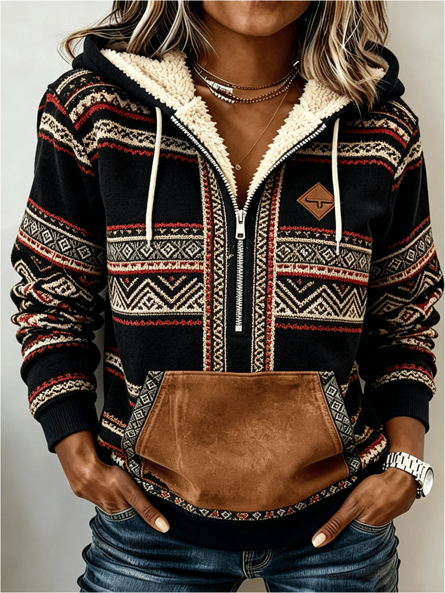 Western Style Long Sleeve Hoodie Coat