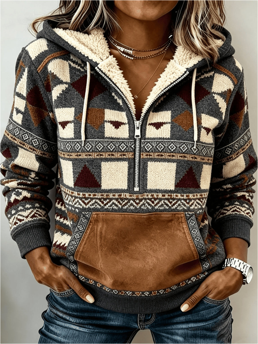 Western Style Long Sleeve Hoodie Coat