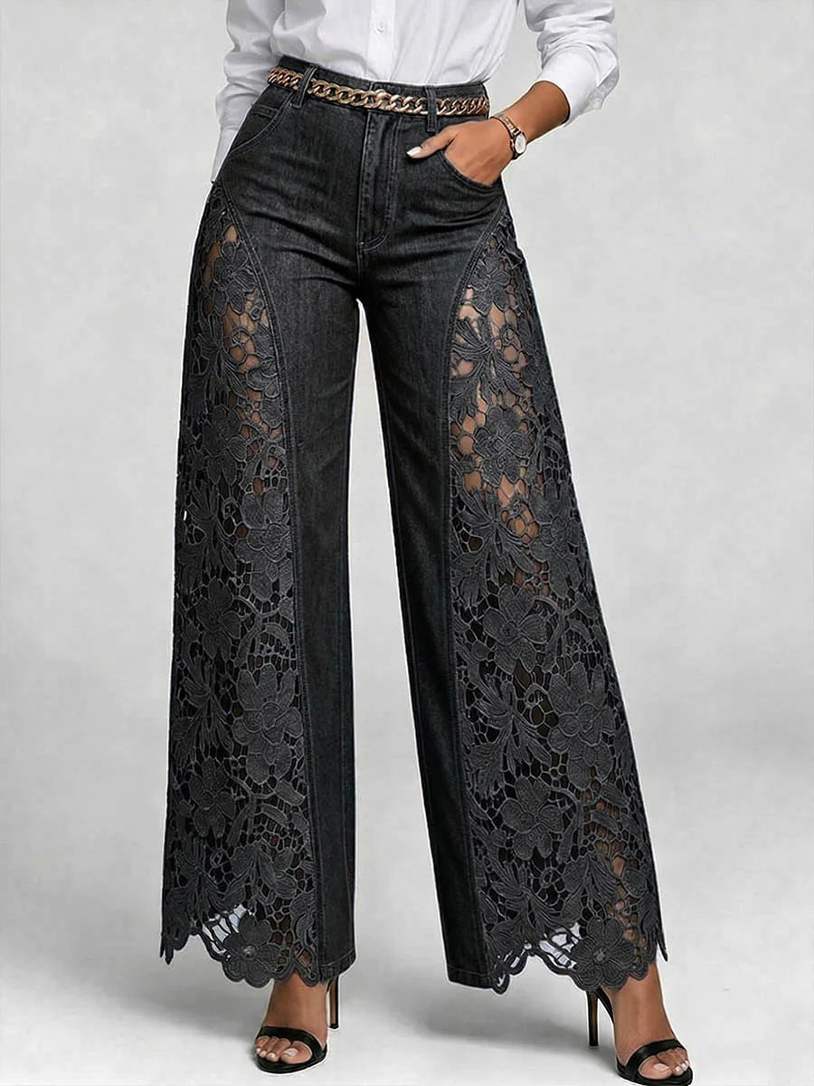 Women's Fashion Casual Lace Jeans