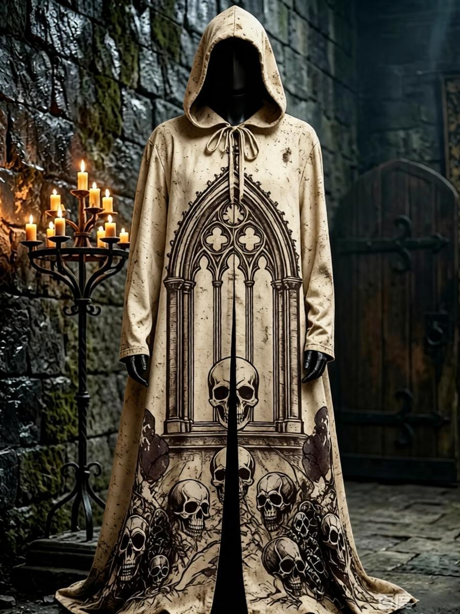 Halloween Gothic Punk Art Print Casual Long Sleeve Cape