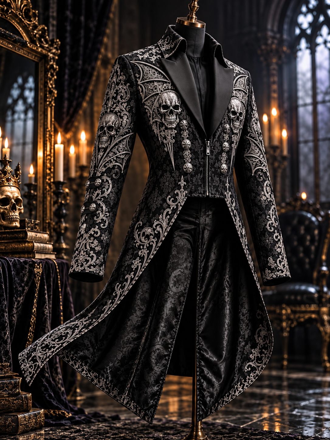 Men's Gothic Punk Art Print Swallow-Tailed Coat