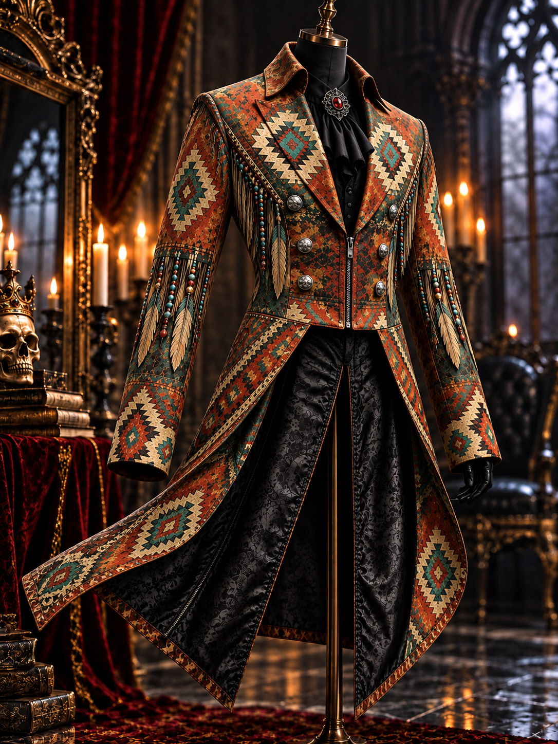 Men's Western Art Print Swallow-Tailed Coat