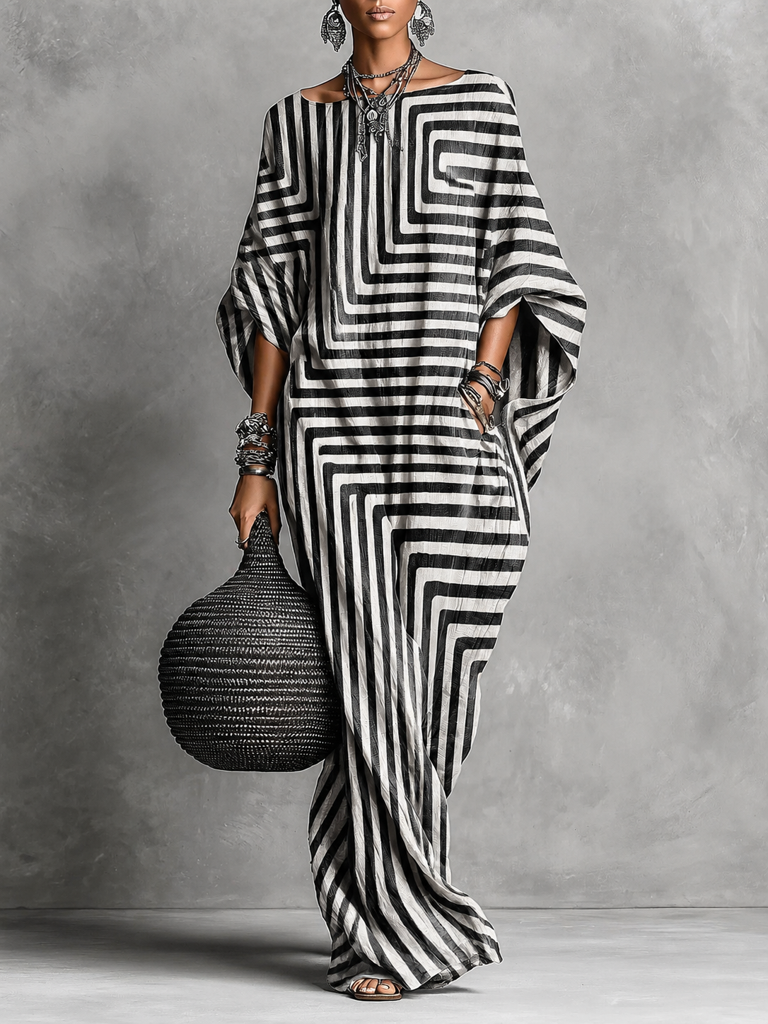 Abstract Art Print Caual Fashion Maxi Dress