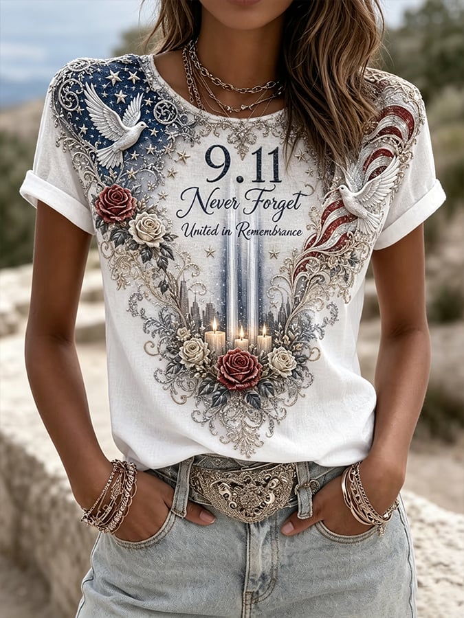 Women's Retro 9.11 Never Forget Print T-shirt