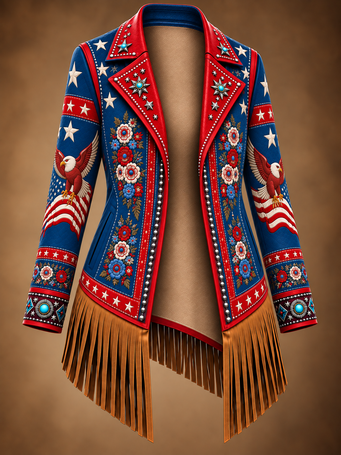 Western Style Art Print Vintage Long Sleeve Jacket