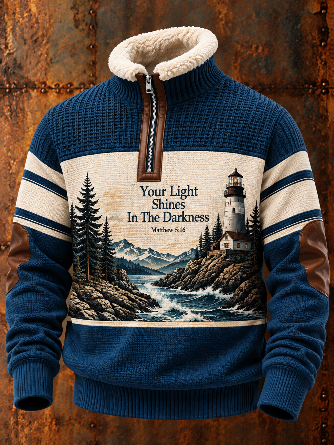 Men's Faith Art Fur Collar Long Sleeve Sweatshirt