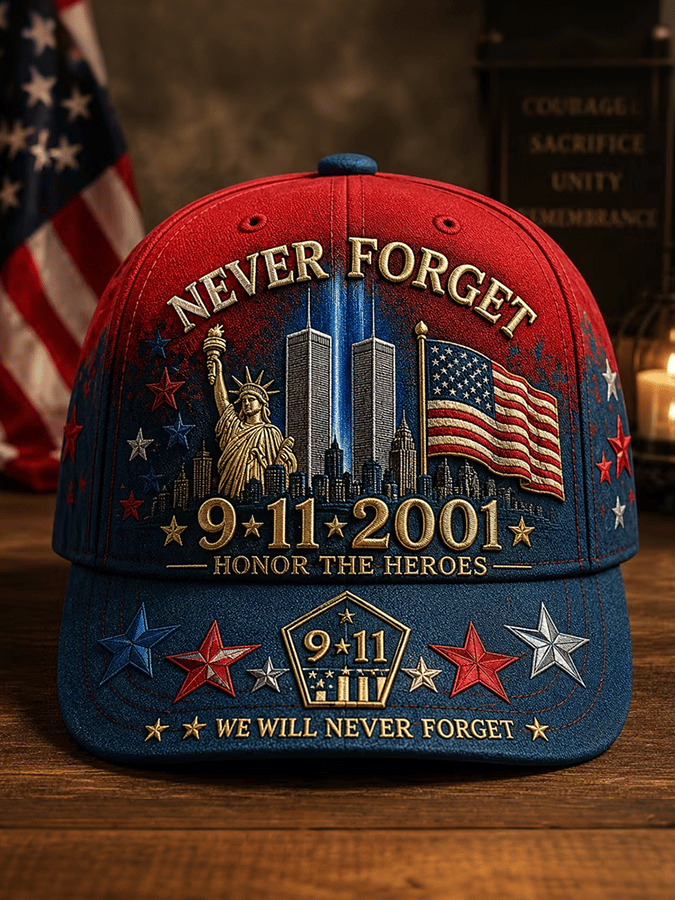 Never Forget 9/11 2001 American Flag Honor The Heroes Baseball Cap