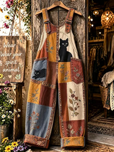 Women's Autumn Faux-Denim Print Jumpsuit