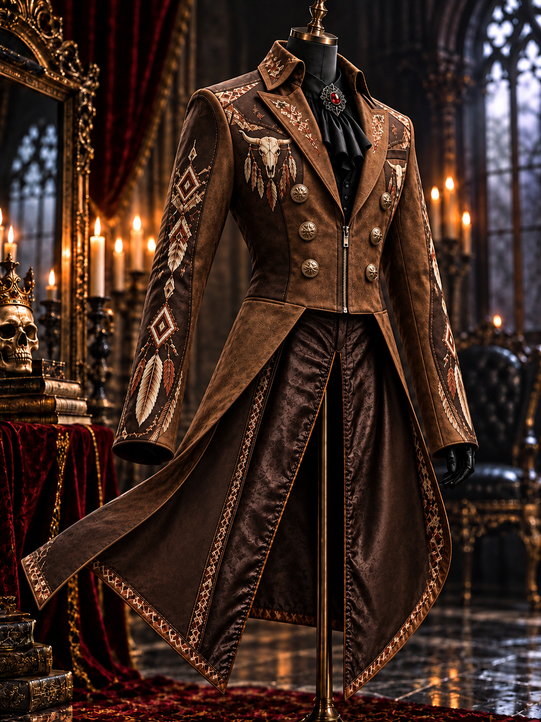 Men's Gothic Punk Art Print Swallow-Tailed Coat