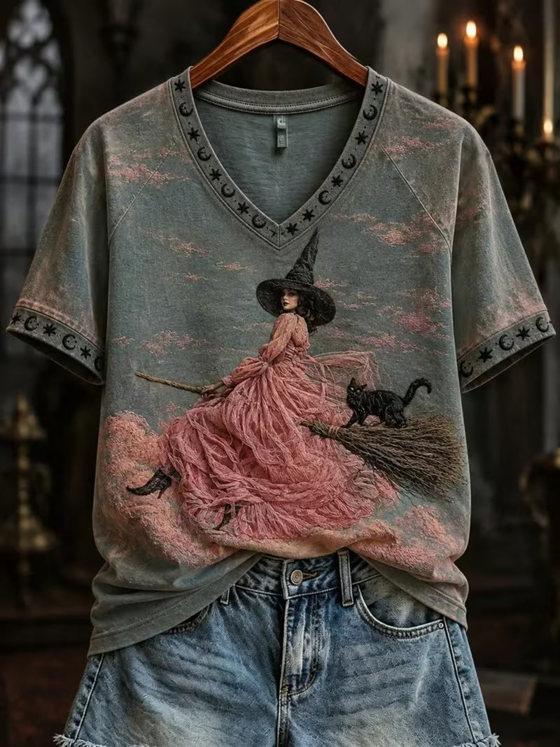 Halloween Witch Art Short Sleeve Shirt