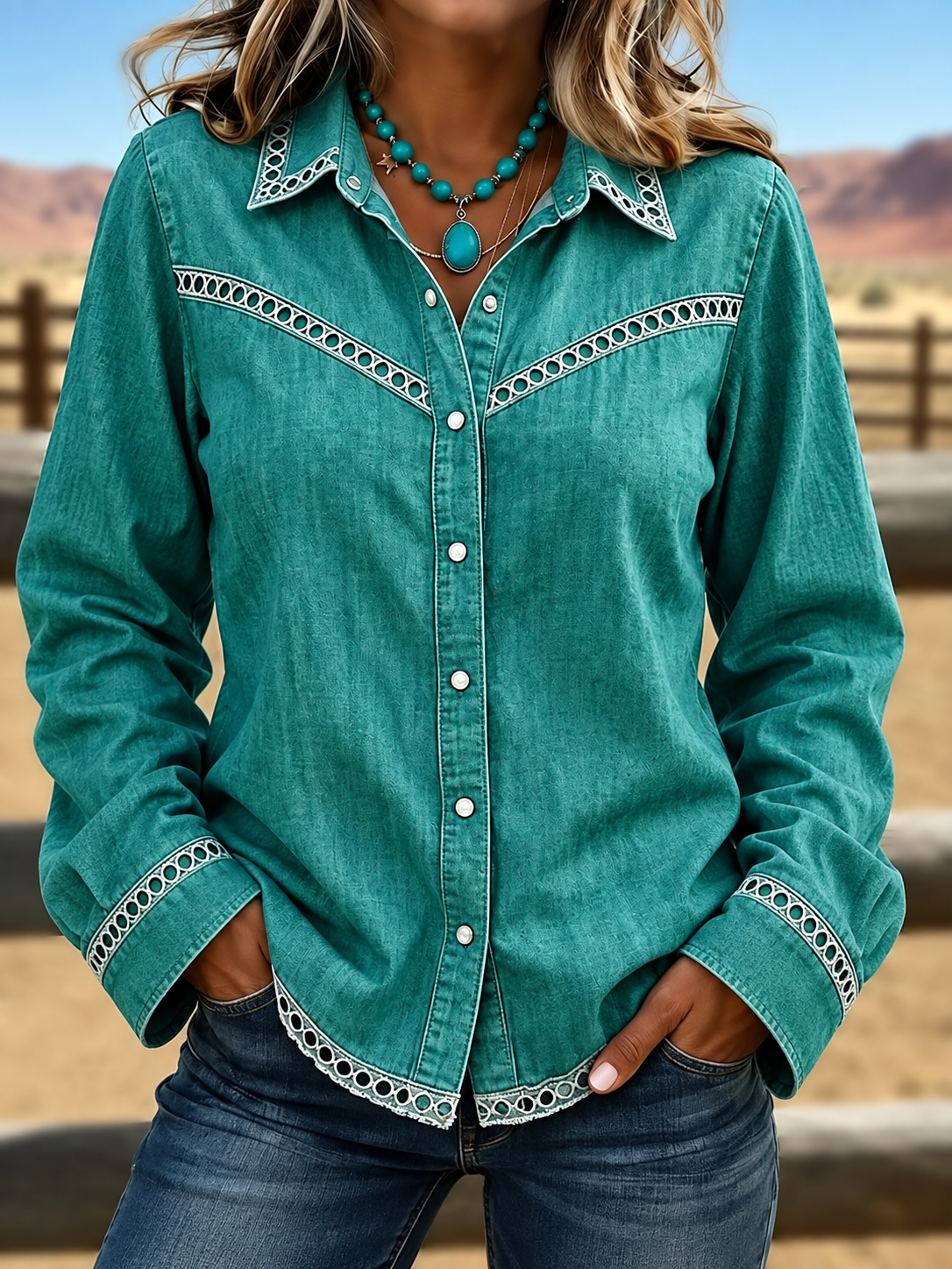 Western Style Floral Art Print Long Sleeve Shirt