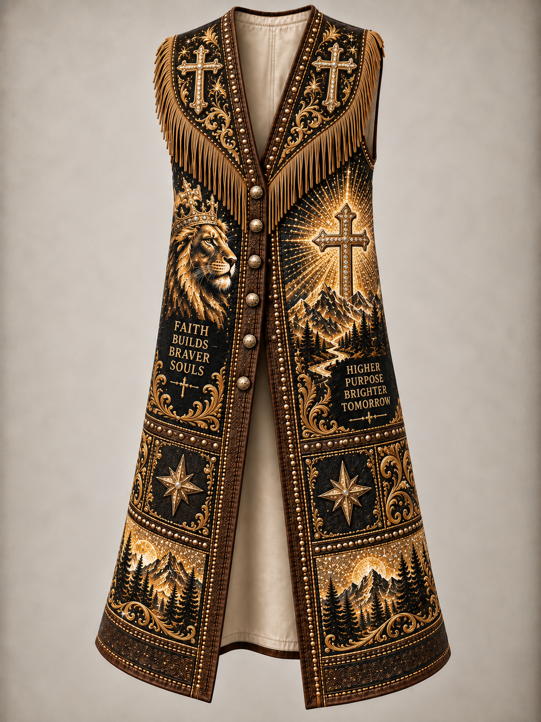 Western Style Faith Art Vintage Sleeveless Fringe Cowboy Jacket
