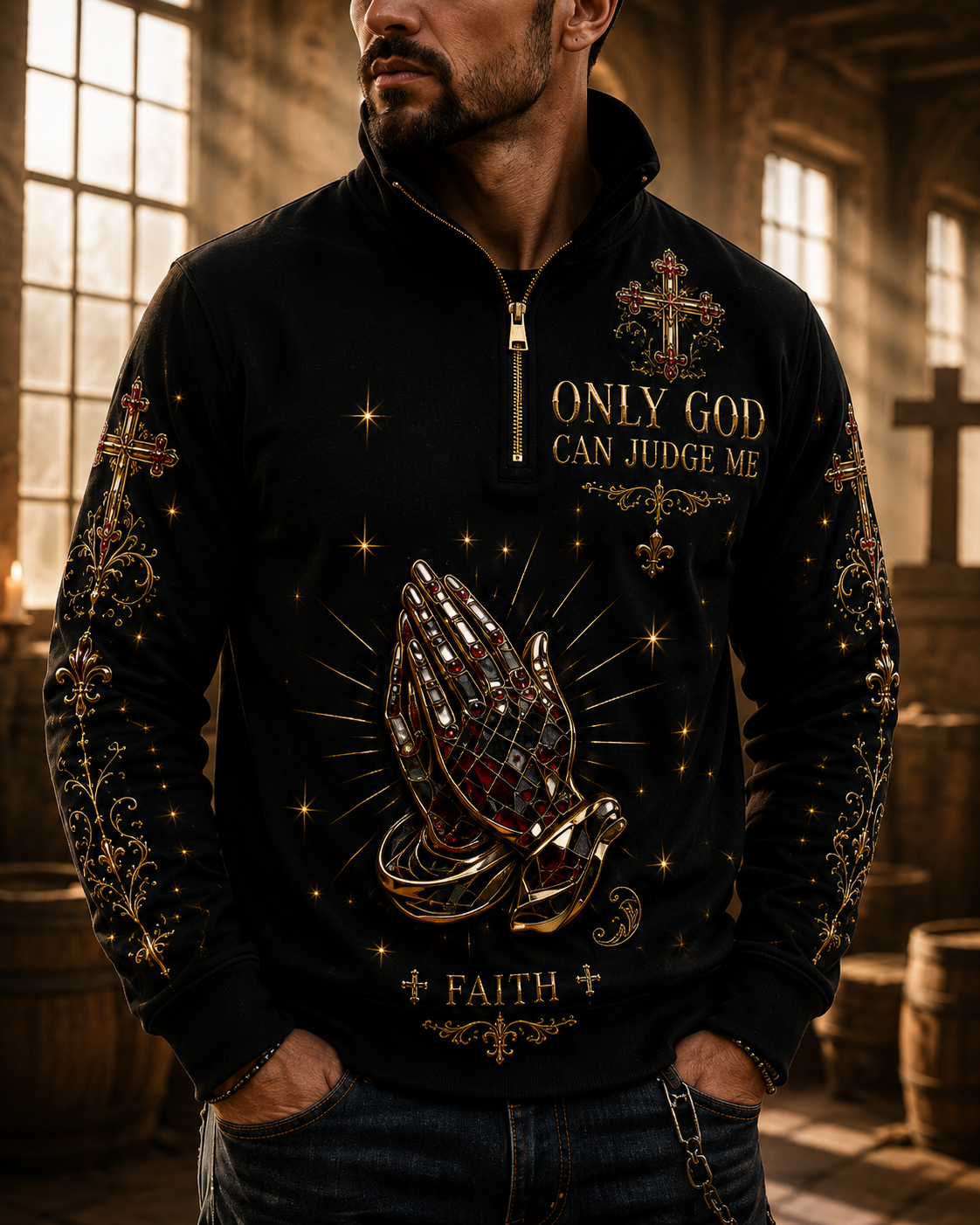 Faith Art Print Long Sleeve Zipper Sweatshirt